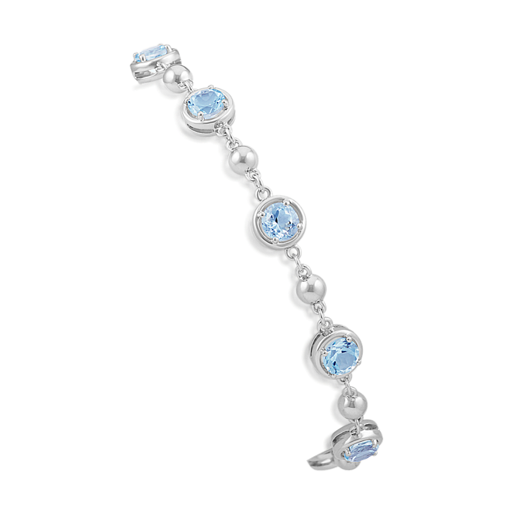 Round Aquamarine and Sterling Silver Bracelet (7 in)