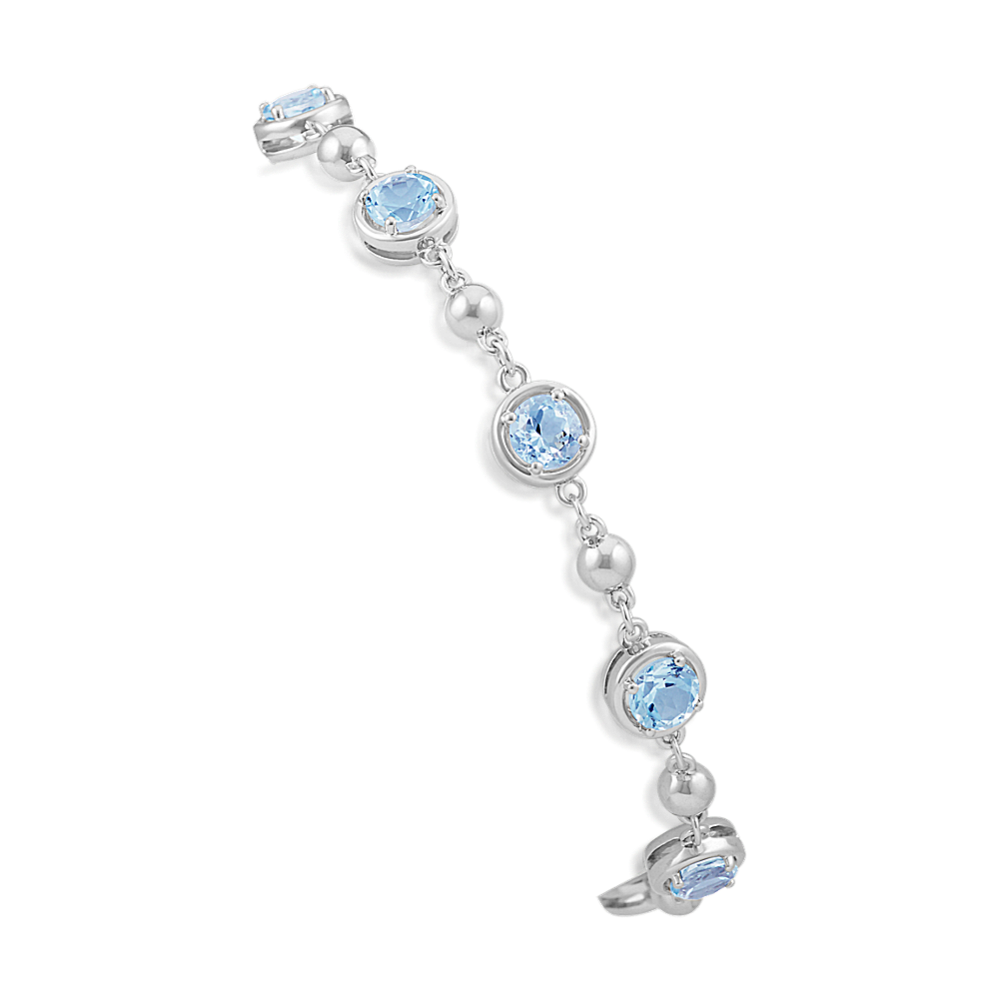Round Aquamarine and Sterling Silver Bracelet (7'')