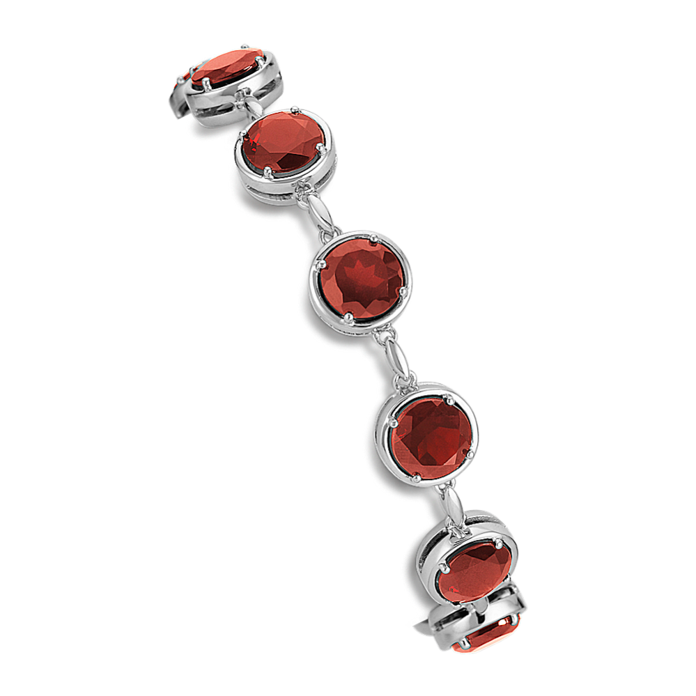 Round 2024 Red Garnet Inlay Sterling Silver Bracelet