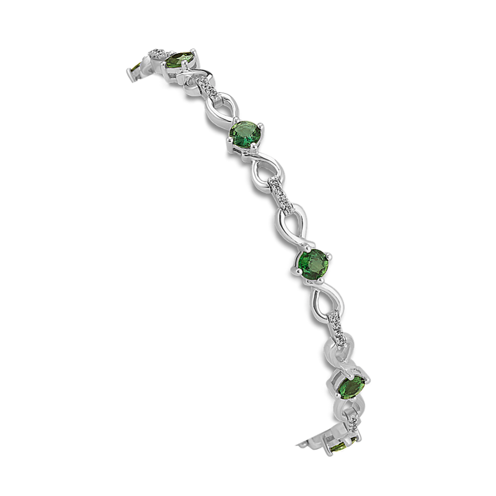 Round Green Sapphire and Round Diamond Infinity Bracelet (7'')