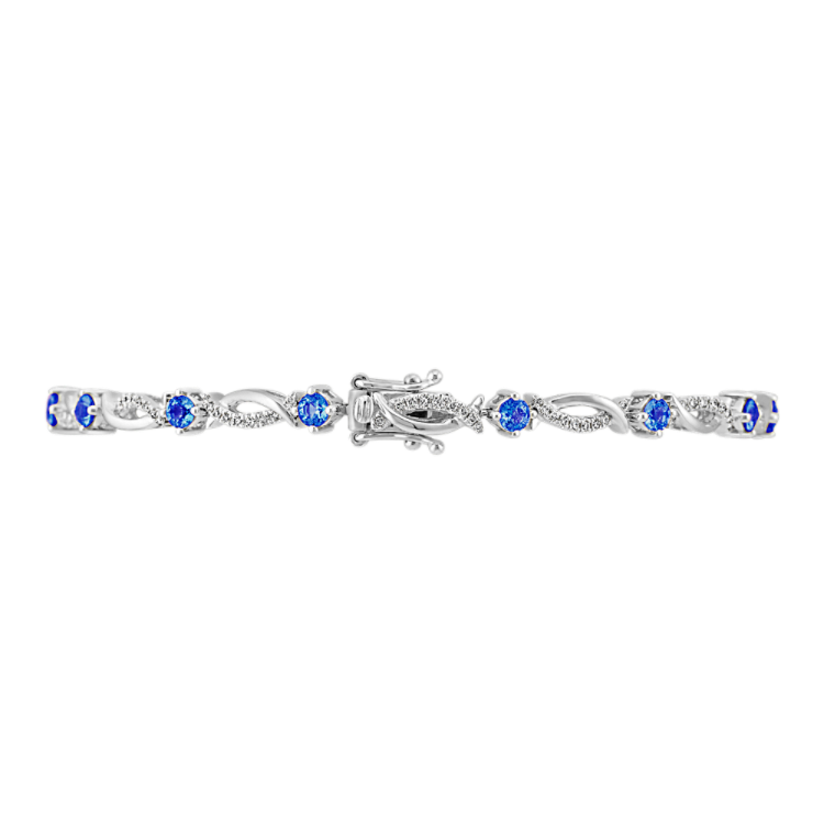 Round Kentucky Blue Natural Sapphire and Natural Diamond Bracelet (7 in)