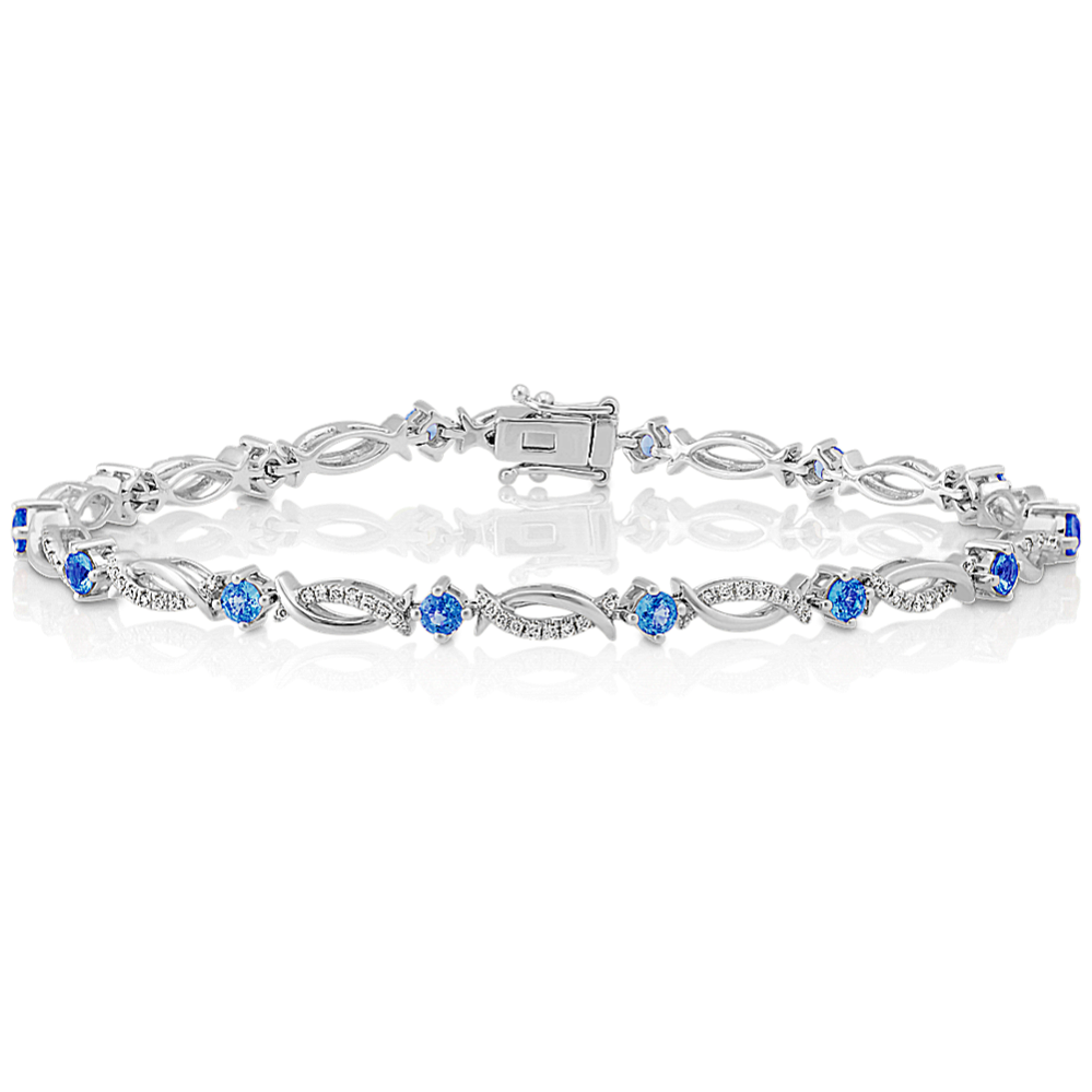 Round Blue Sapphire and Diamond Bracelet (7.25 in)