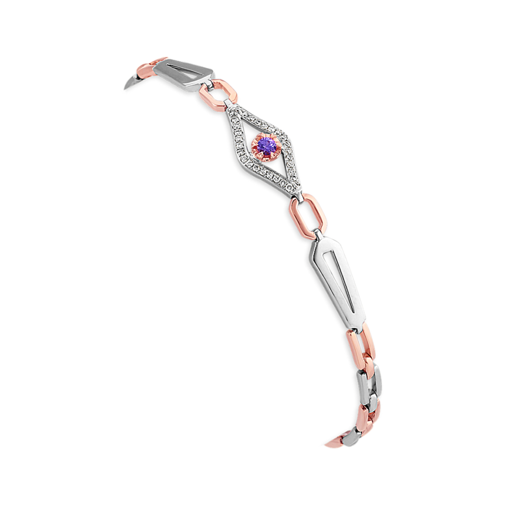 Round Lavender Sapphire and Diamond Bracelet in White and Rose Gold