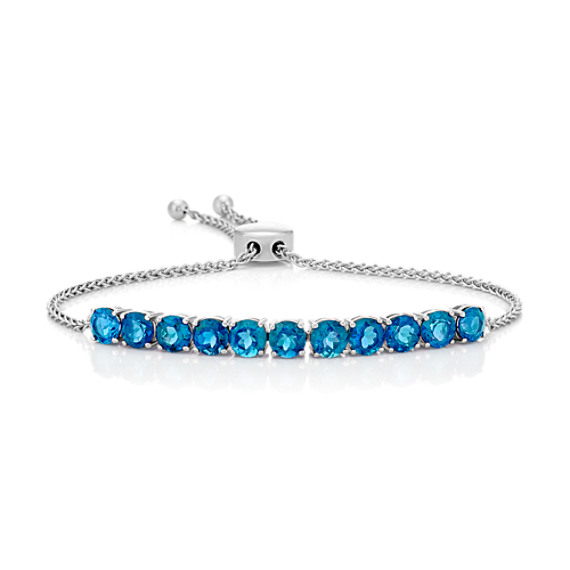 Round London Blue Topaz Bolo Bracelet In Sterling Silver 9 Tap To Zoom Thumbnail