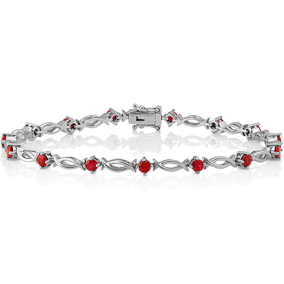Round Ruby Bracelet in 14k White Gold (7.25'')