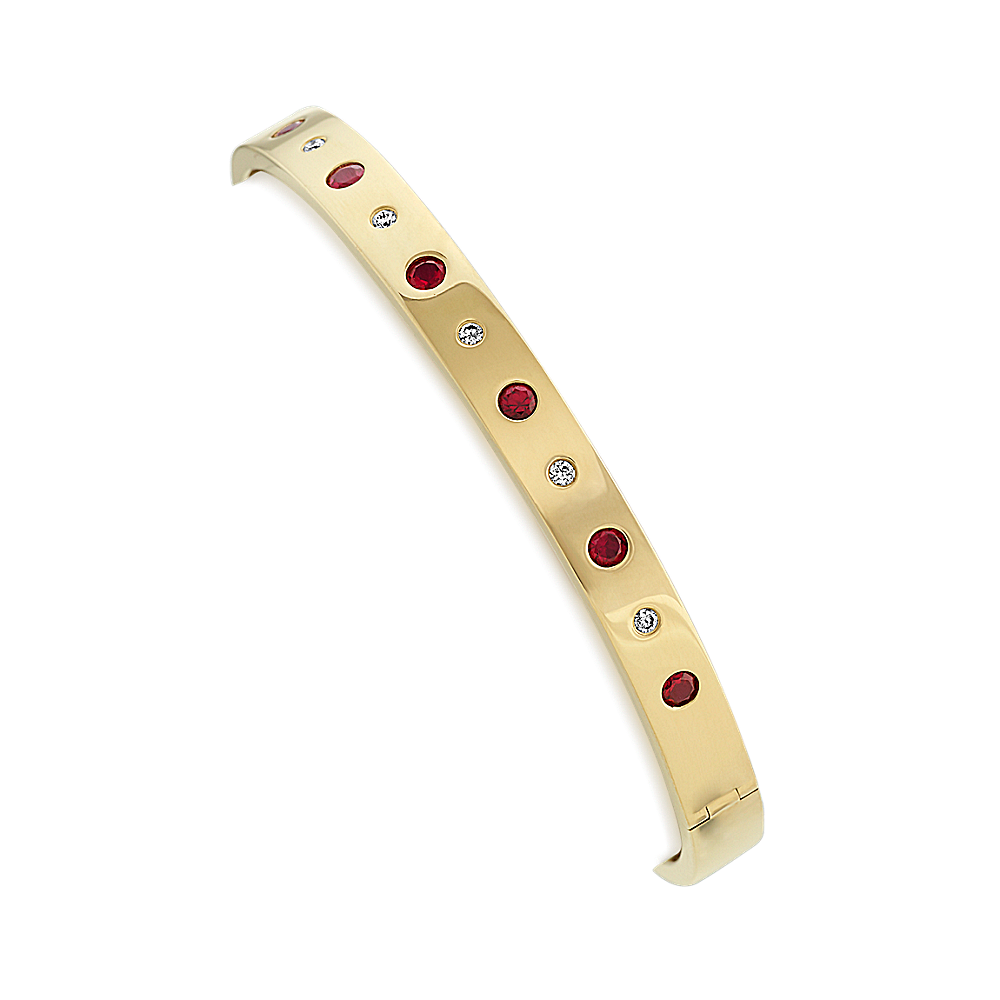 Roma Bezel-Set Natural Ruby and Natural Diamond Bracelet in 14K Yellow Gold (7 in)