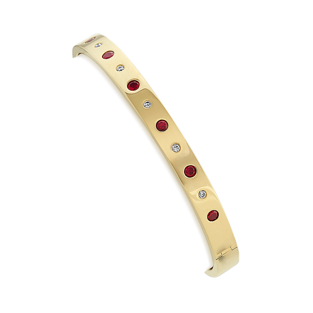 Roma Bezel-Set Ruby and Diamond Bracelet in 14K Yellow Gold (7'')