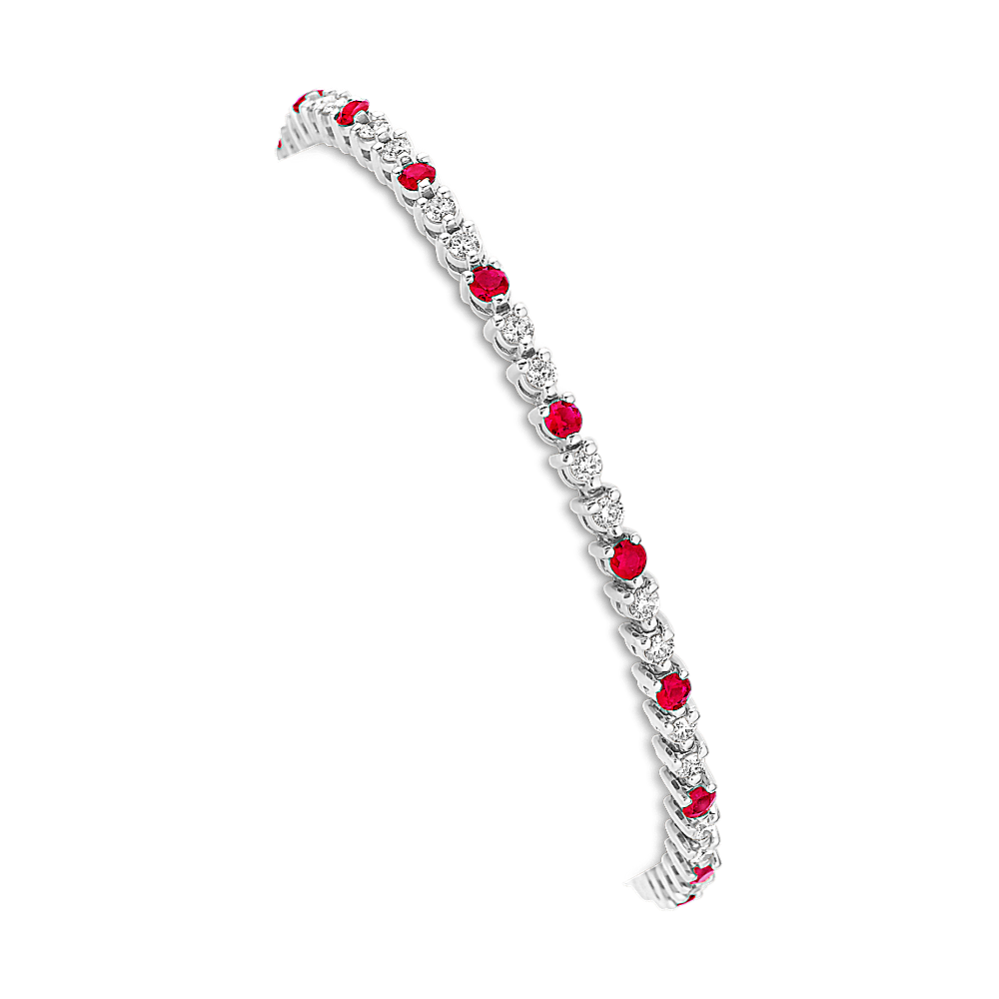 Round Ruby and Diamond Line Bracelet (7'')