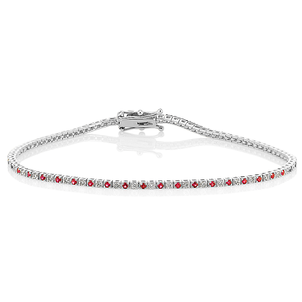 1 tcw Natural Diamond and Natural Ruby Tennis Bracelet (7 in)