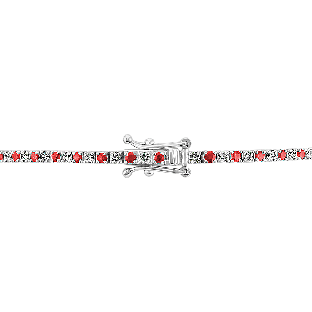 Round Ruby and Diamond Tennis Bracelet in 14k White Gold (7 in)