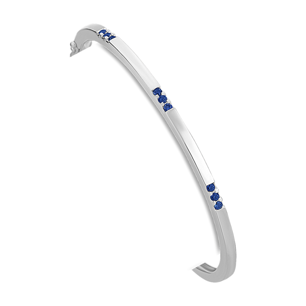 Round Sapphire and Sterling Silver Bangle Bracelet (7'')