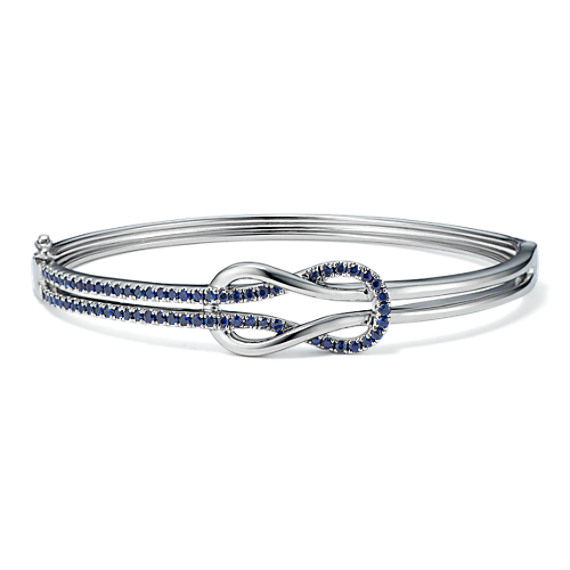Round Traditional Sapphire and Sterling Silver Knot Bangle (7.5 in)