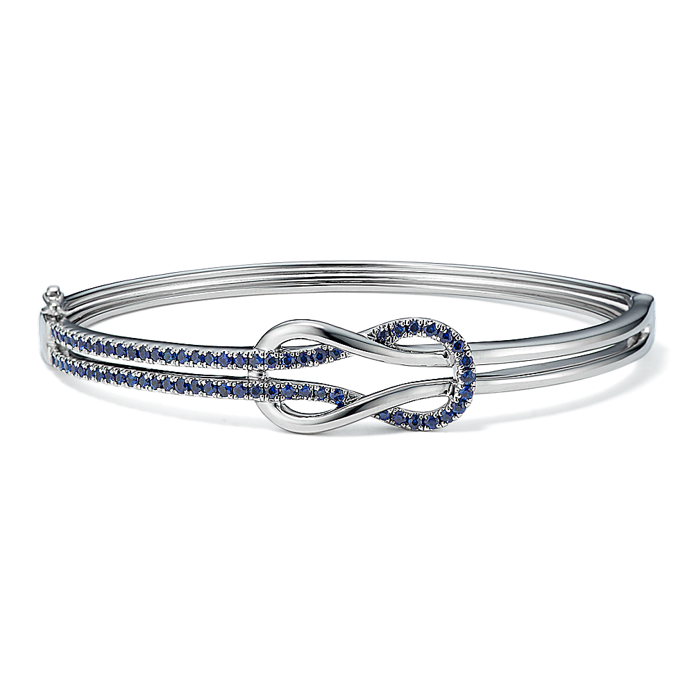 Round Traditional Natural Sapphire and Sterling Silver Knot Bangle (7.5 in)