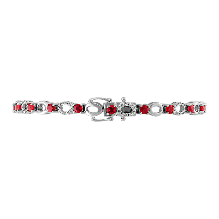 Natural Ruby and Natural Diamond Link Bracelet (7 in)