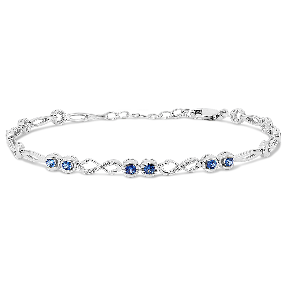 Natural Sapphire and Natural Diamond Infinity Bracelet in 14k White Gold (7 in)