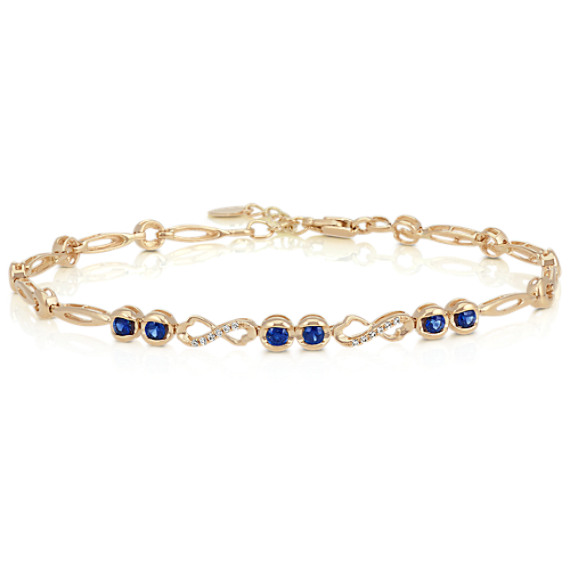 Sapphire and Diamond Infinity Bracelet in 14k Yellow Gold (7 in)