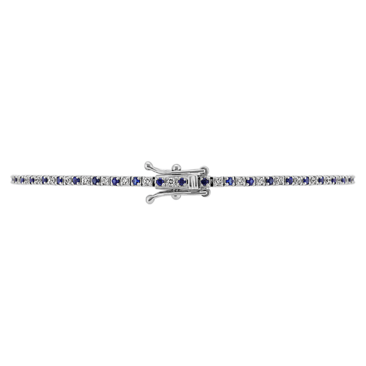 1 ct. t.g.w. Natural Diamond and Natural Sapphire Tennis Bracelet (7 in)