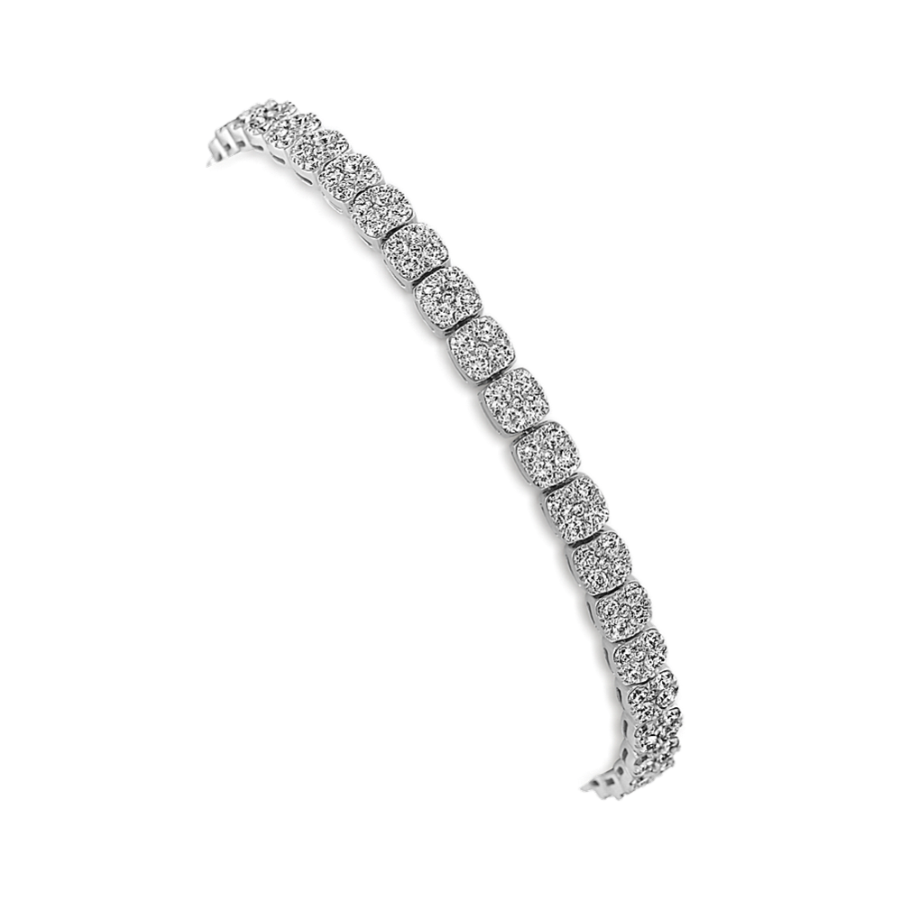 Square Diamond Cluster Bracelet in 14k White Gold (7'')
