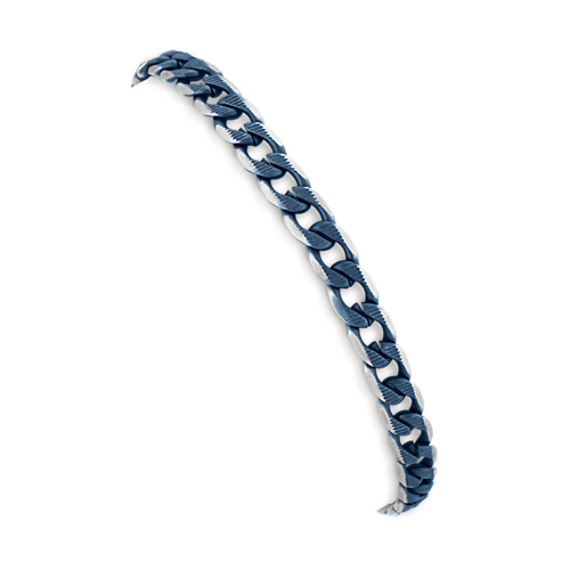 8.5 in Mens Stainless Steel Curb Bracelet with Blue Ionic Plating