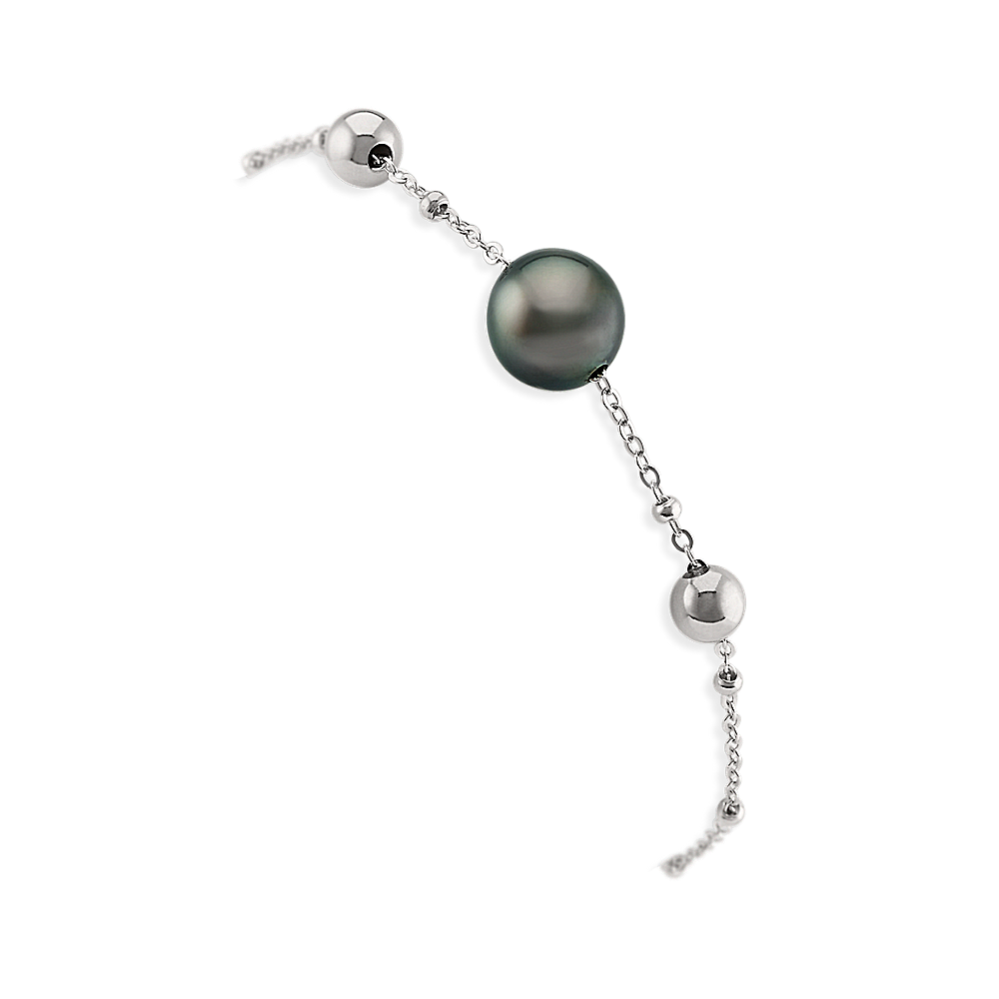 Sterling Silver 10mm Tahitian Cultured Pearl Bracelet (7.5 in)