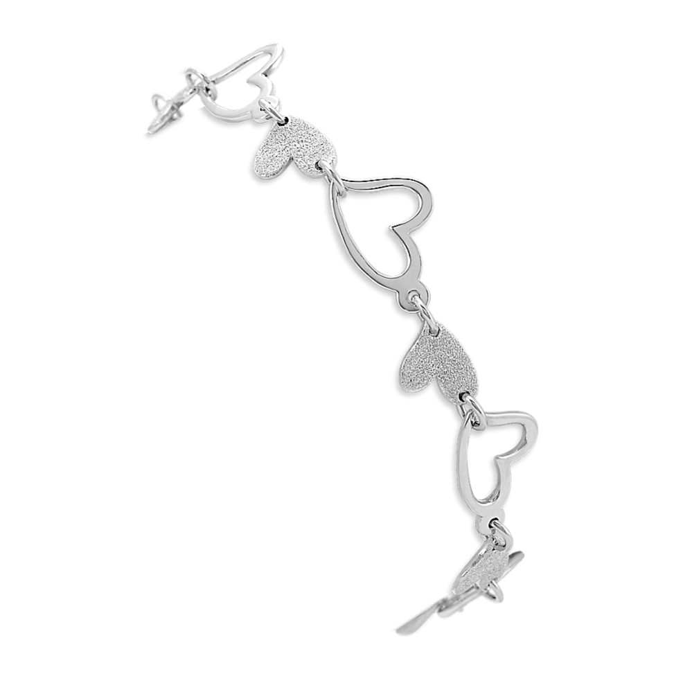 Sterling Silver Heart Bracelet with Stardust and Polished Finishes (7.5'')