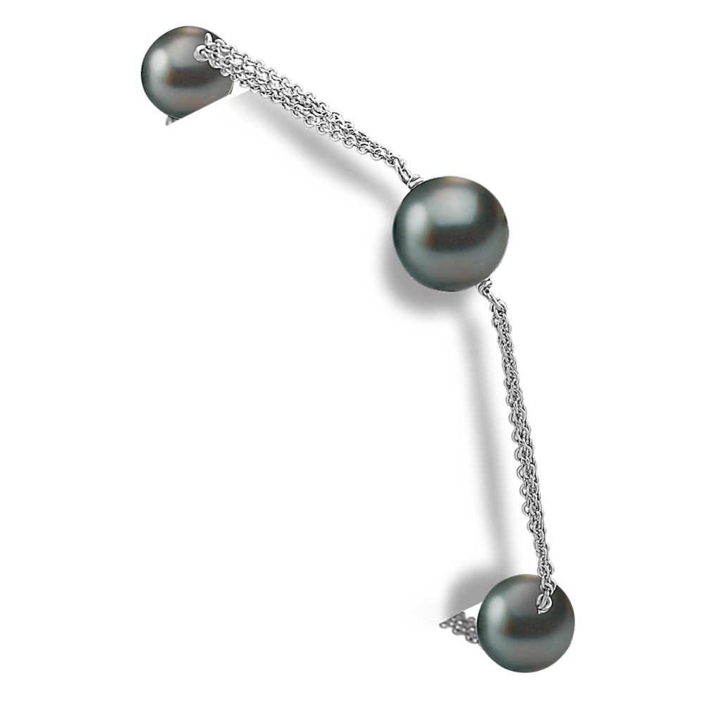 Sterling Silver and 9mm Tahitian Cultured Pearl Bracelet (7.5'')
