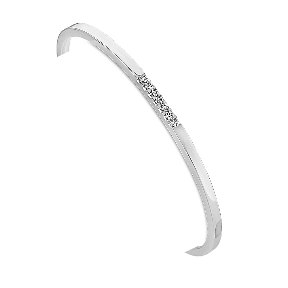 Sterling Silver and Round Diamond Cuff Bracelet (7 in) Shane Co.