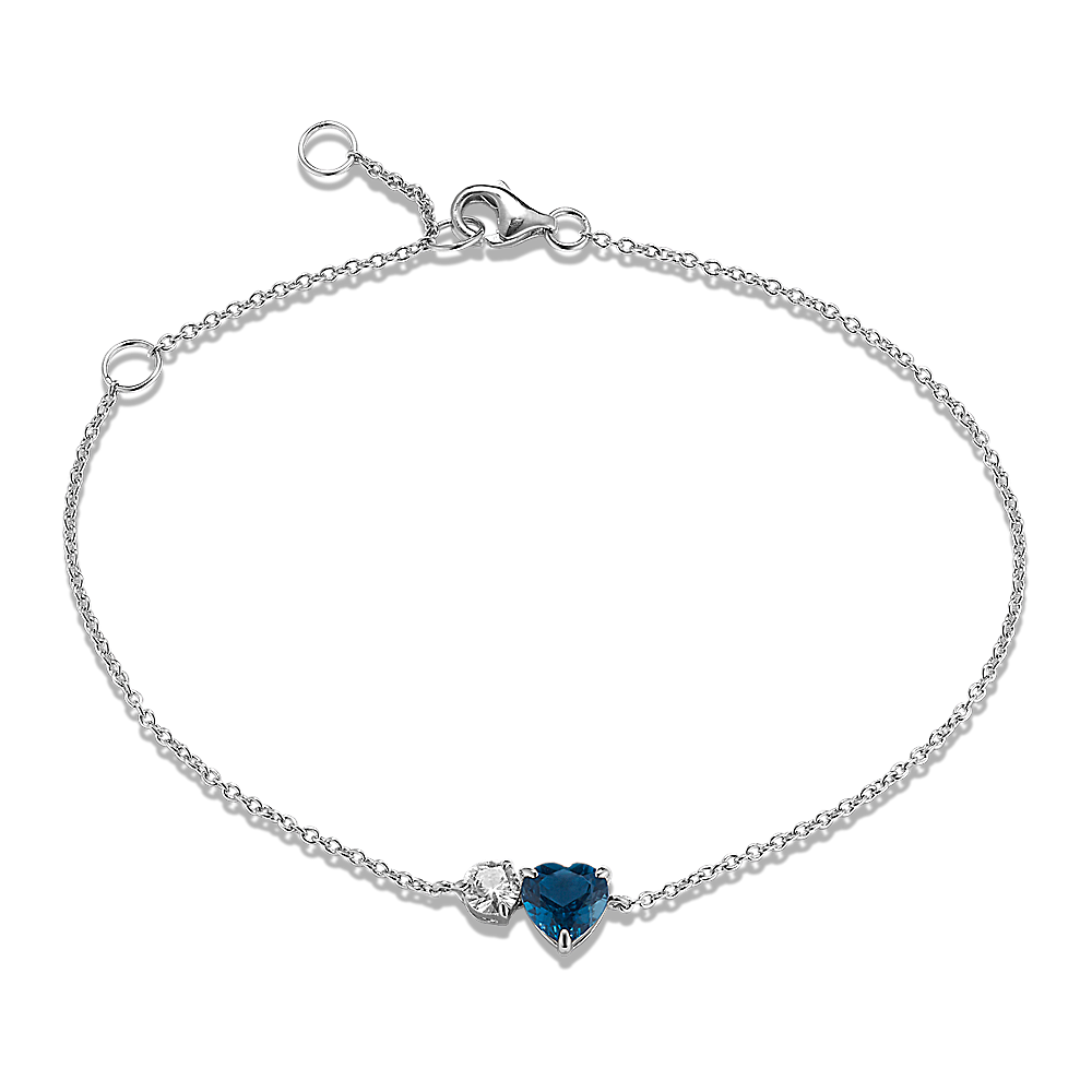 Toi et Moi Natural London Blue Topaz and Natural White Sapphire Bracelet in Sterling Silver (7 in)