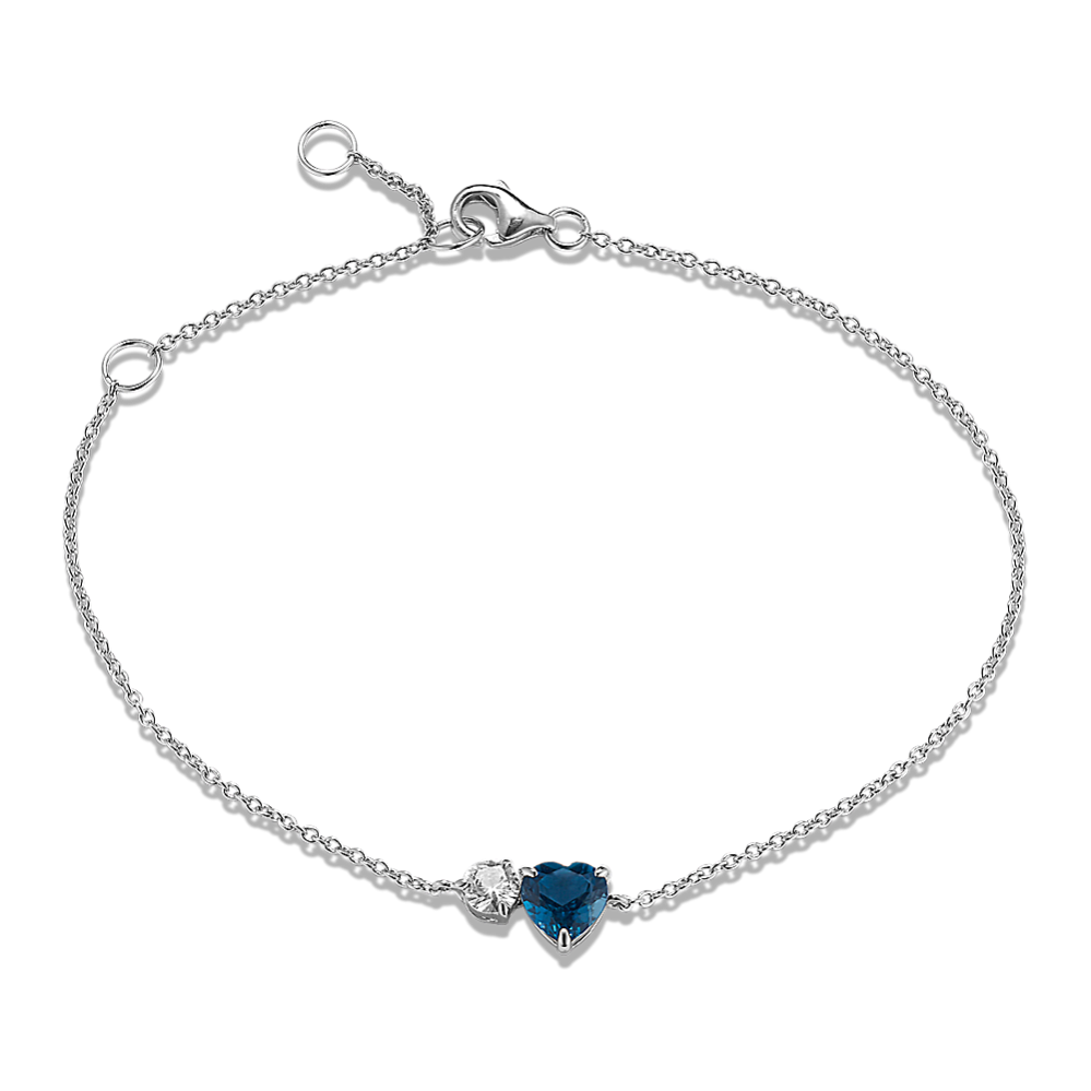 Toi et Moi Blue Topaz & Sapphire Heart Bracelet