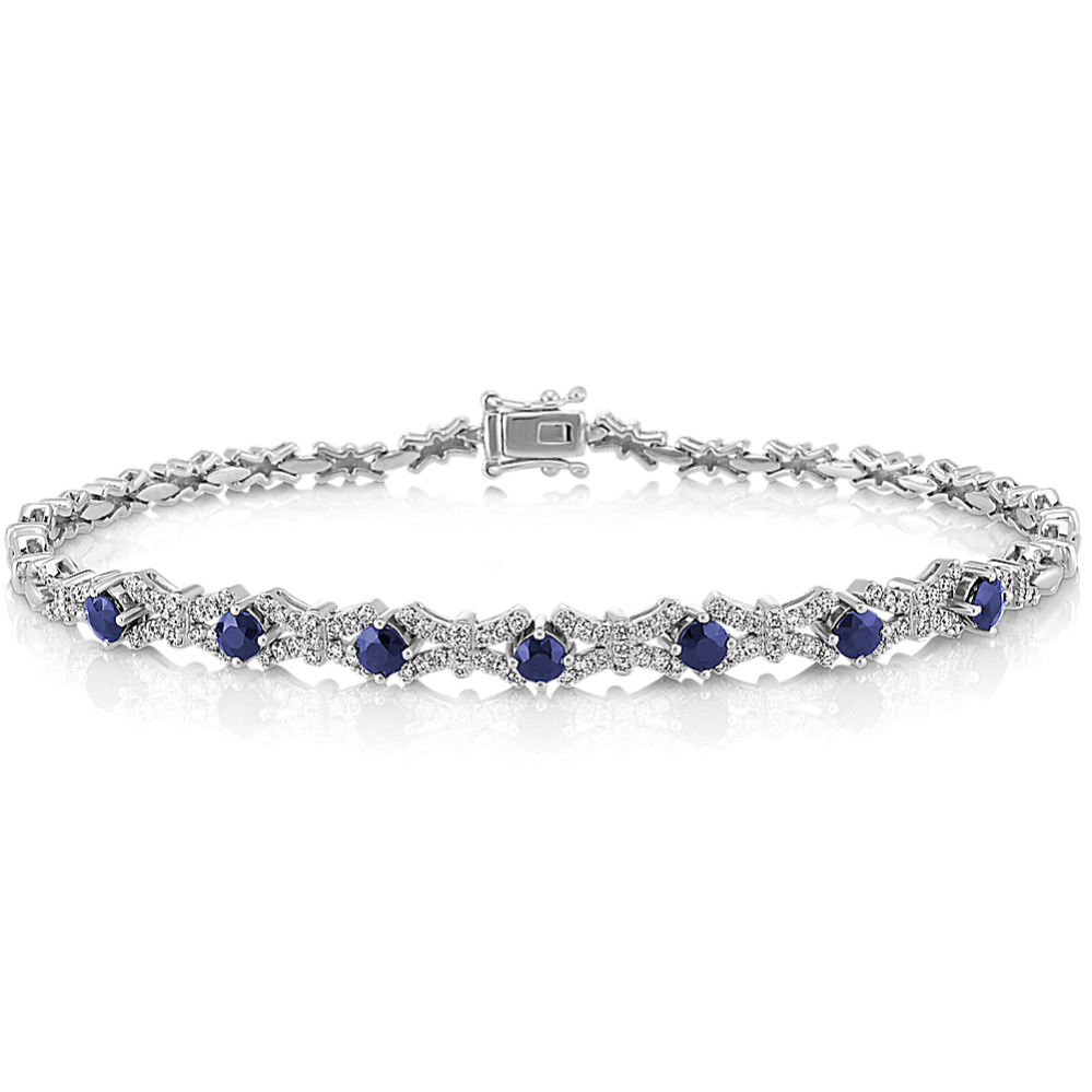 Traditional Blue Sapphire and Diamond Bracelet (7'')