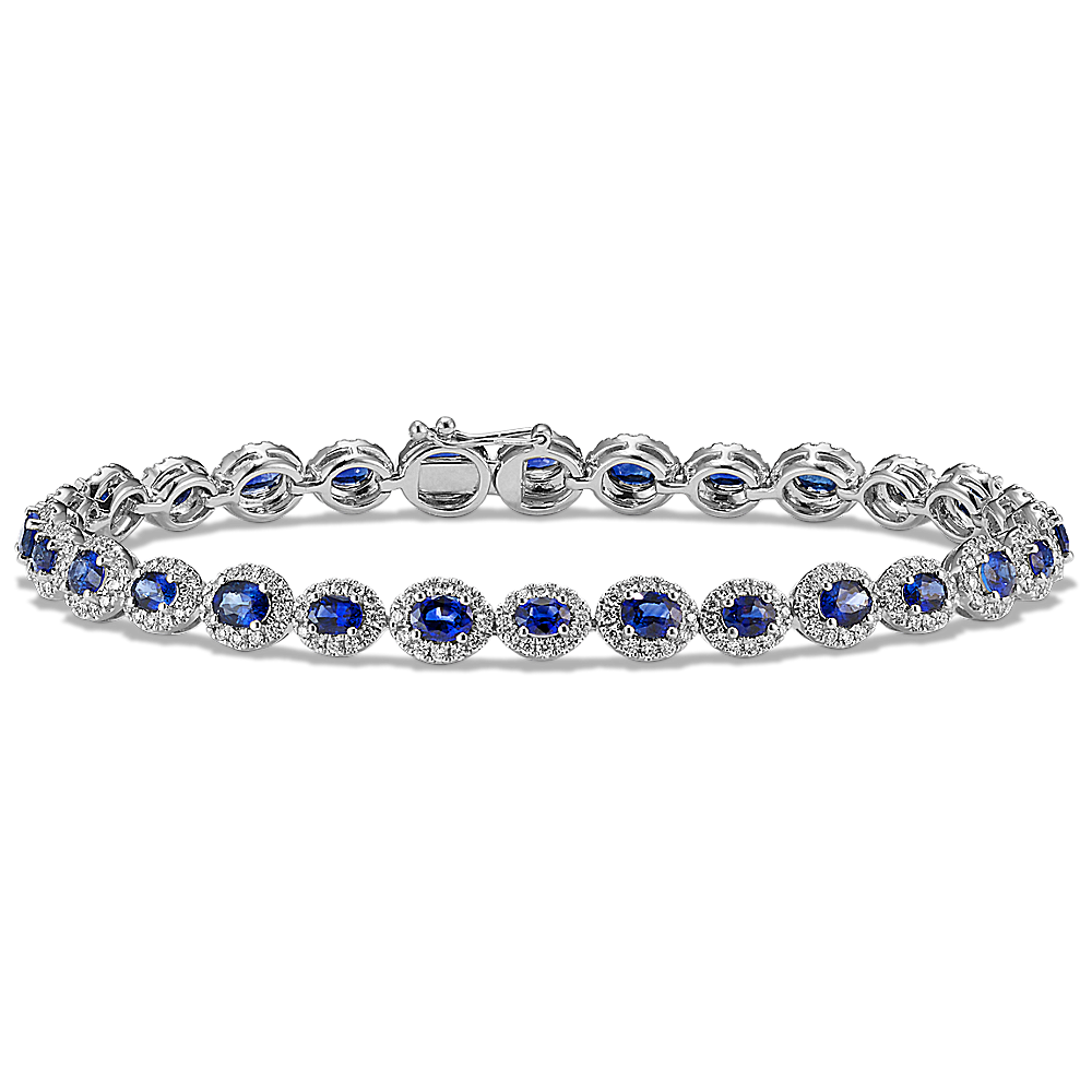 Traditional Blue Natural Sapphire and Natural Diamond Bracelet (7 in)