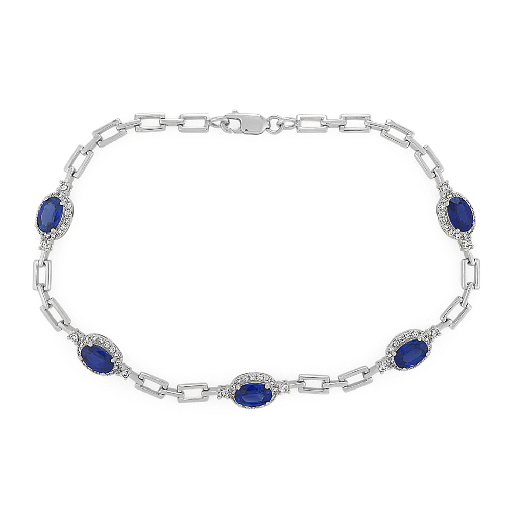 Traditional Blue Sapphire and Diamond Link Bracelet (7.5'')