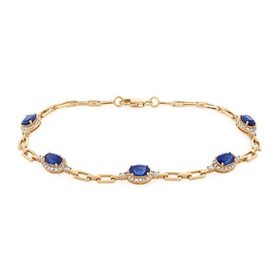 Traditional Blue Sapphire and Diamond Link Bracelet (7.5)