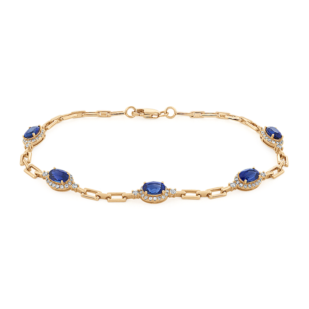 Traditional Blue Sapphire and Diamond Link Bracelet (7.5)