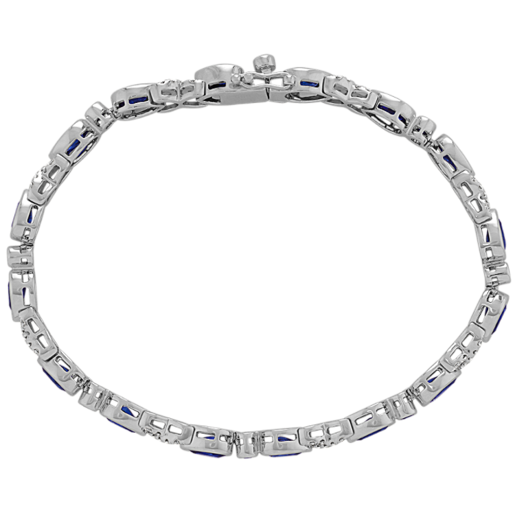 Traditional Natural Sapphire and Natural Diamond Bracelet in 14K White Gold (7 in)
