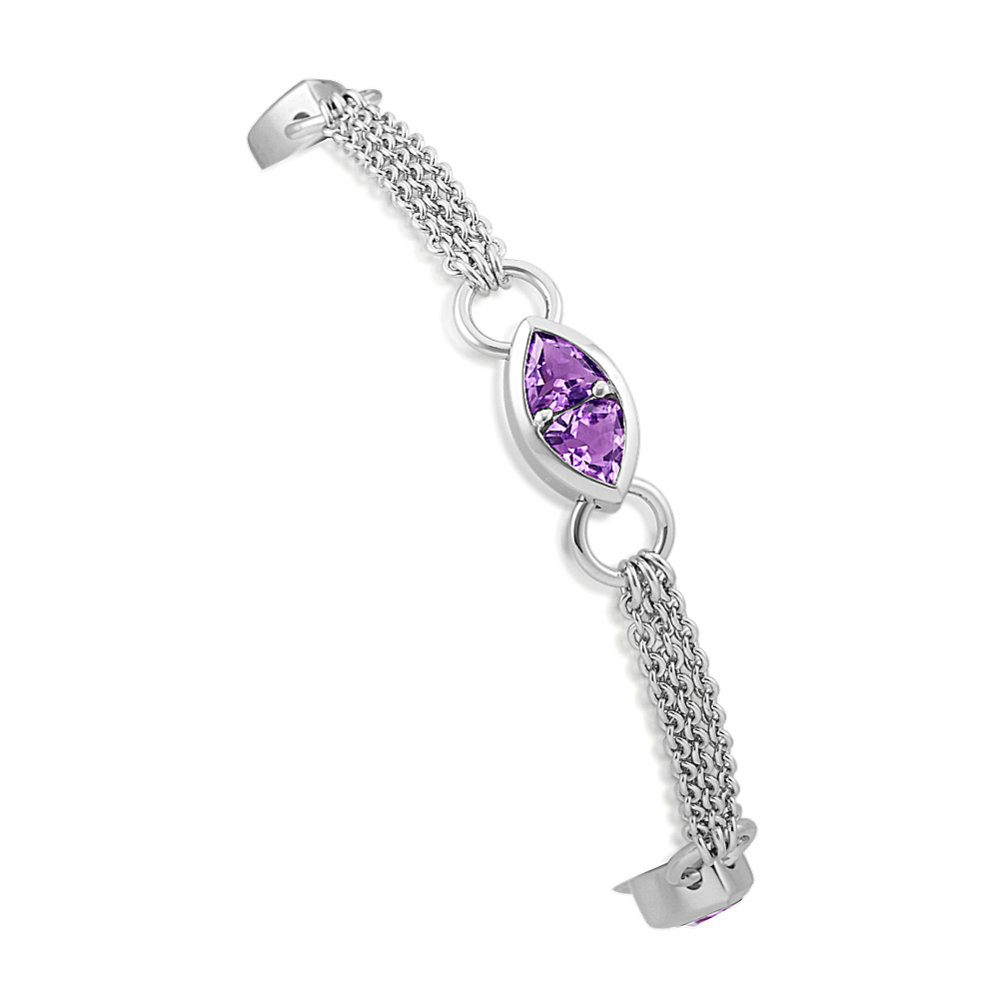 Trillion Amethyst Sterling Silver Bracelet (7'')