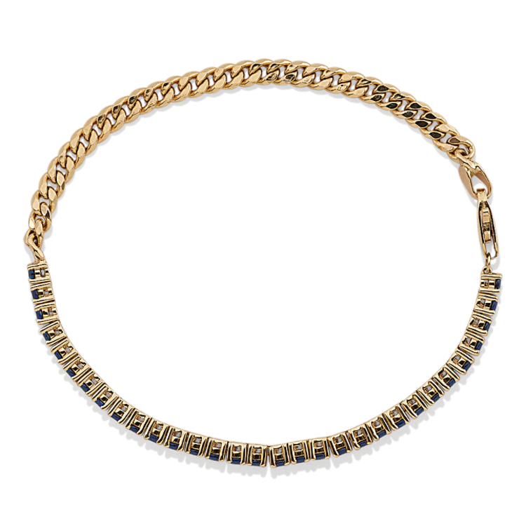 Varya Blue Natural Sapphire Curb Bracelet in 14K Yellow Gold (7 in)