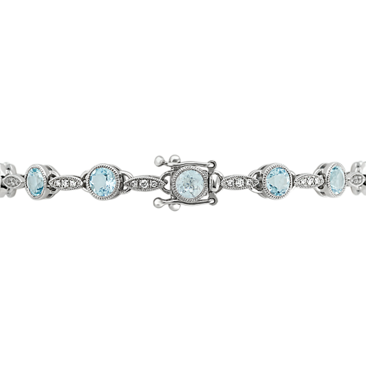 4 ct. t.g.w. Natural Aquamarine and Natural Diamond Bracelet (7 in)