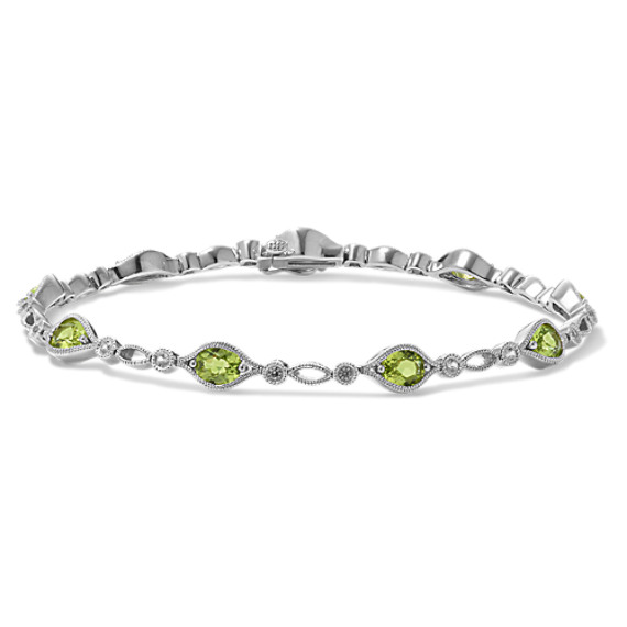 Vintage Green Peridot and White Sapphire Bracelet (7 in)