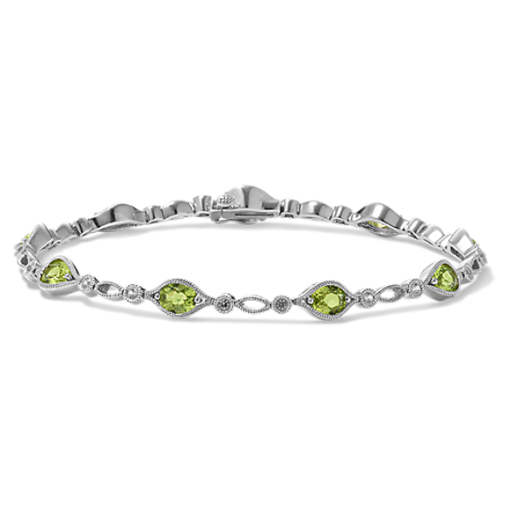 Vintage Green Peridot and White Sapphire Bracelet (7'')