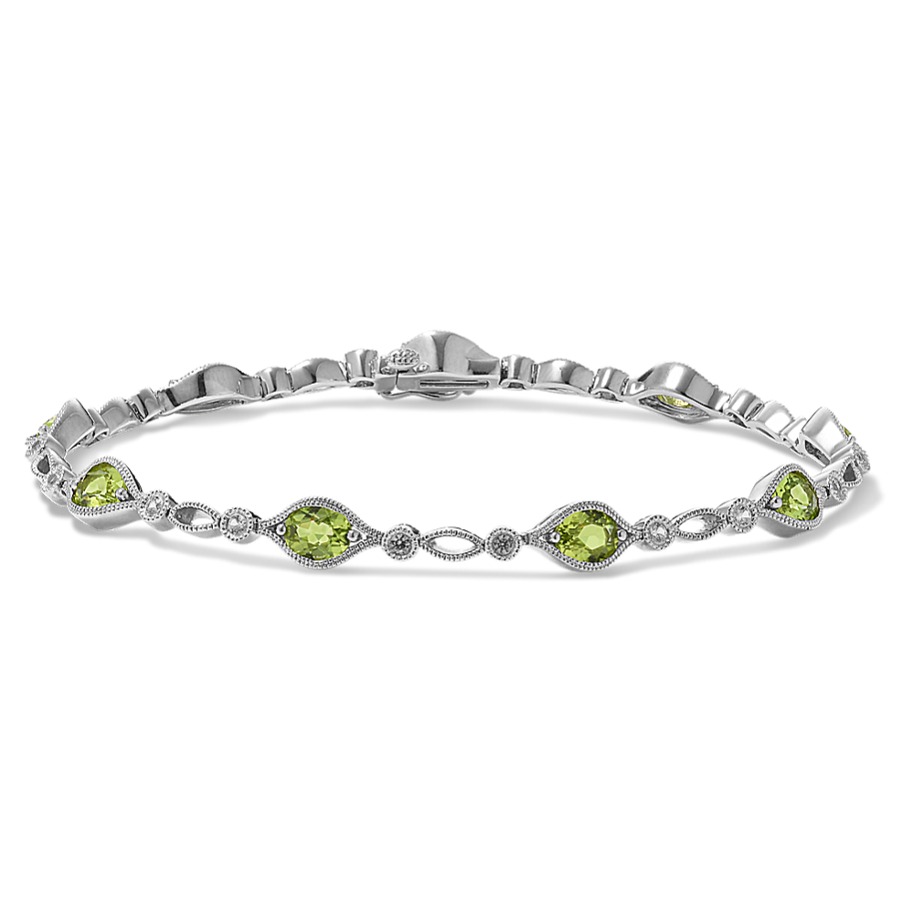 Vintage Green Peridot and White Sapphire Bracelet (7 in)