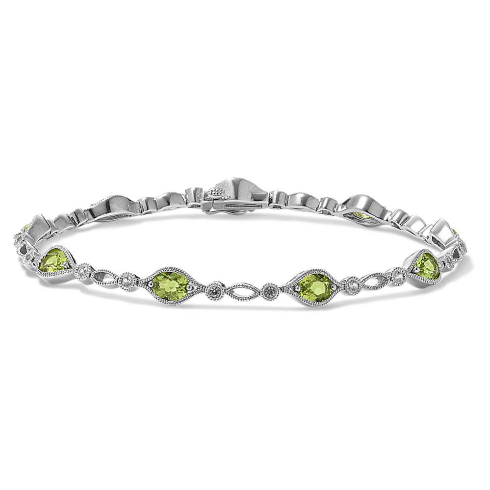 Vintage Green Peridot and White Sapphire Bracelet 7 in Shane Co