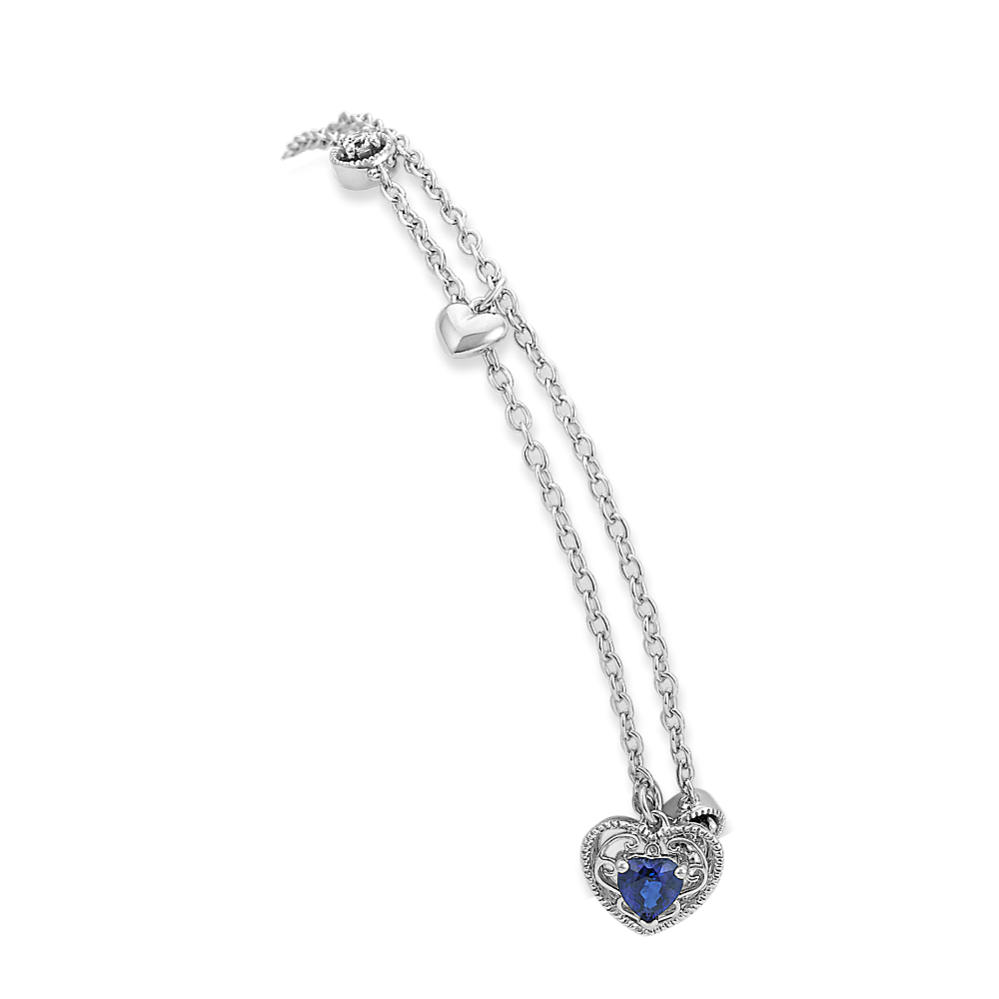 Vintage Heart-Shaped Sapphire and White Sapphire Bracelet (7 in)