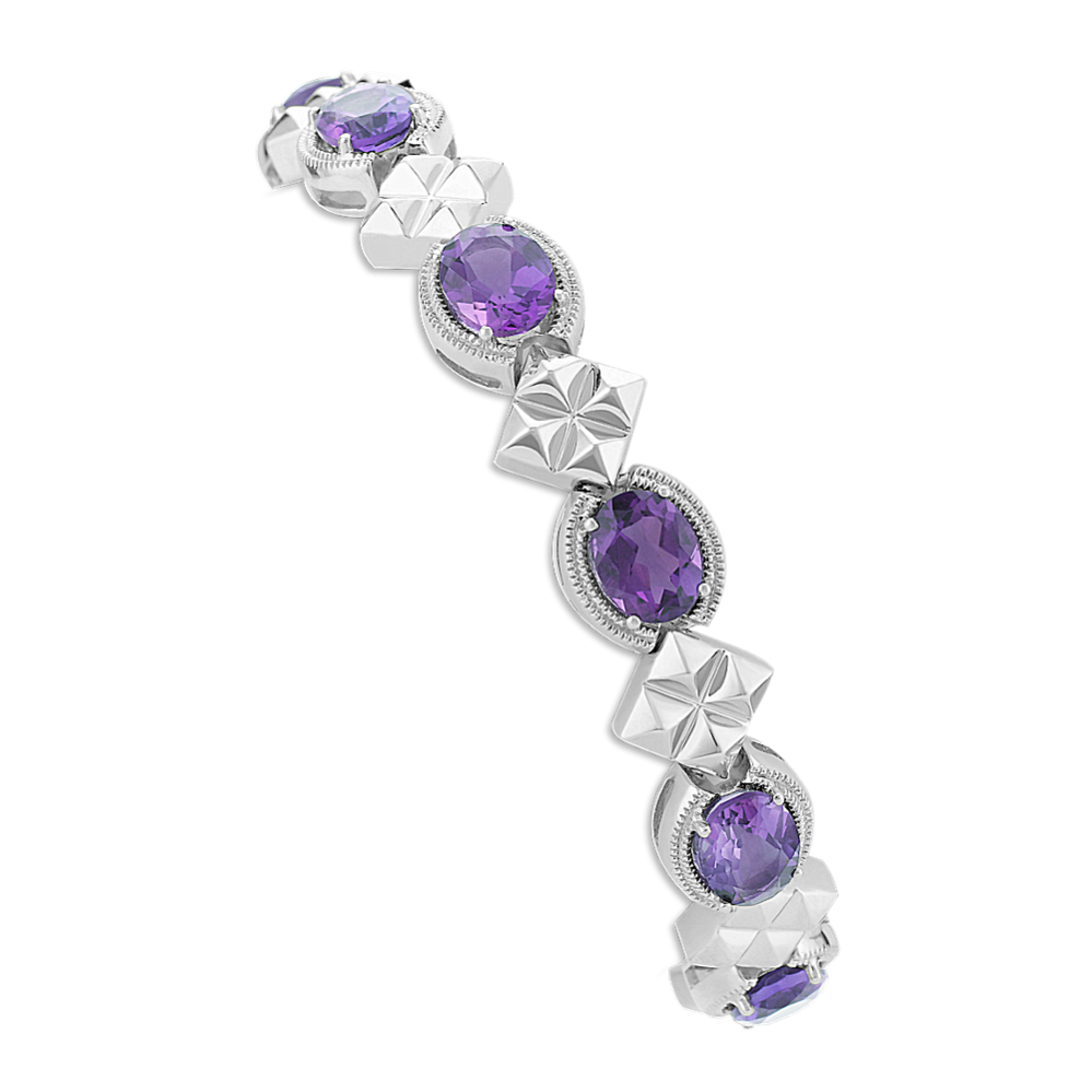 Vintage Oval Amethyst Sterling Silver Bracelet (7'')