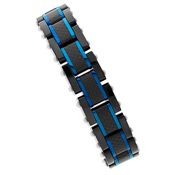 Black and Blue Stainless Steel Bracelet (8 in.)