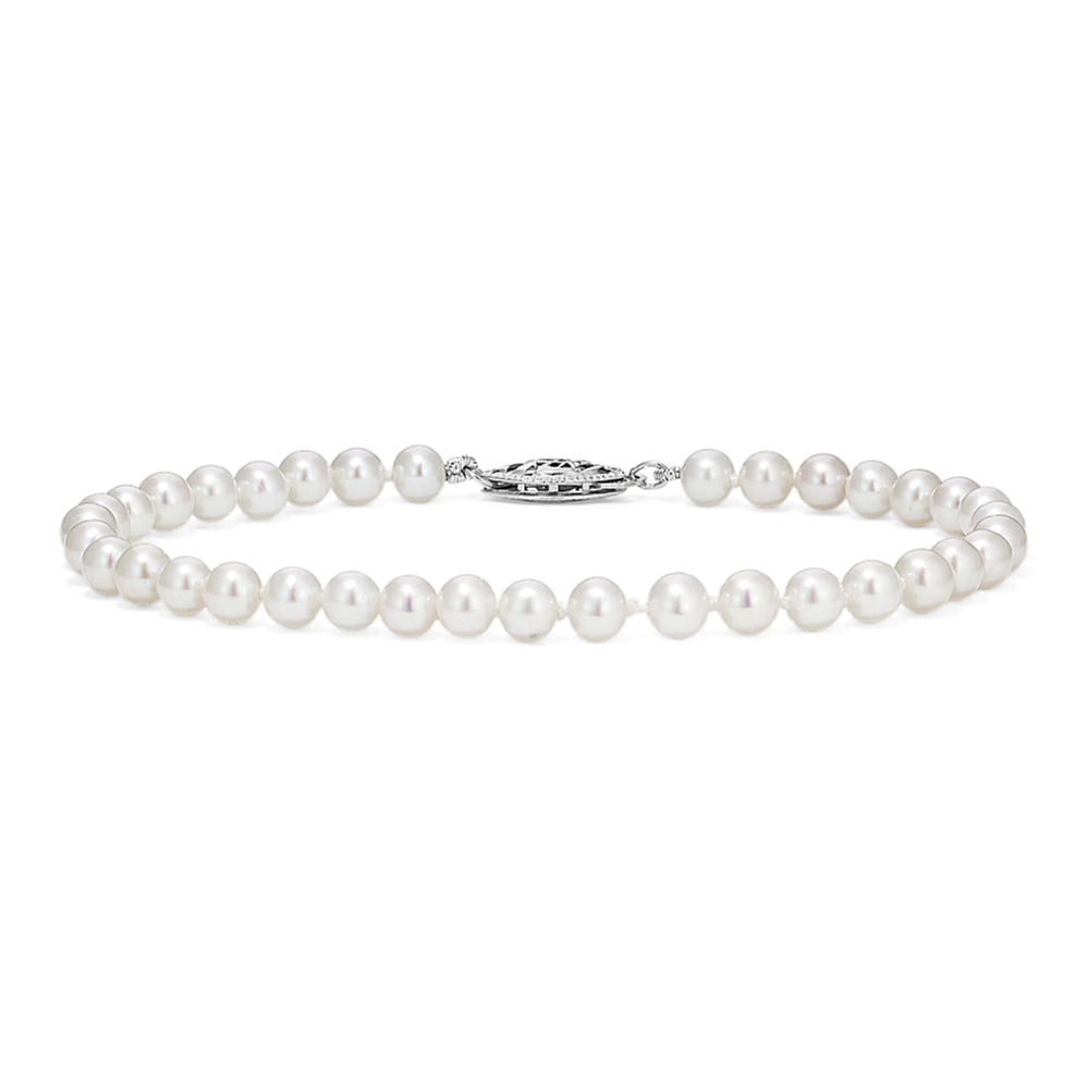 Fatdog online Bracelet - B1100 White Freshwater Pearl Single Strand Bracelet - 7 1/4 to 7 3/4 inch with Sterling Silver Hook and Chain Clasp