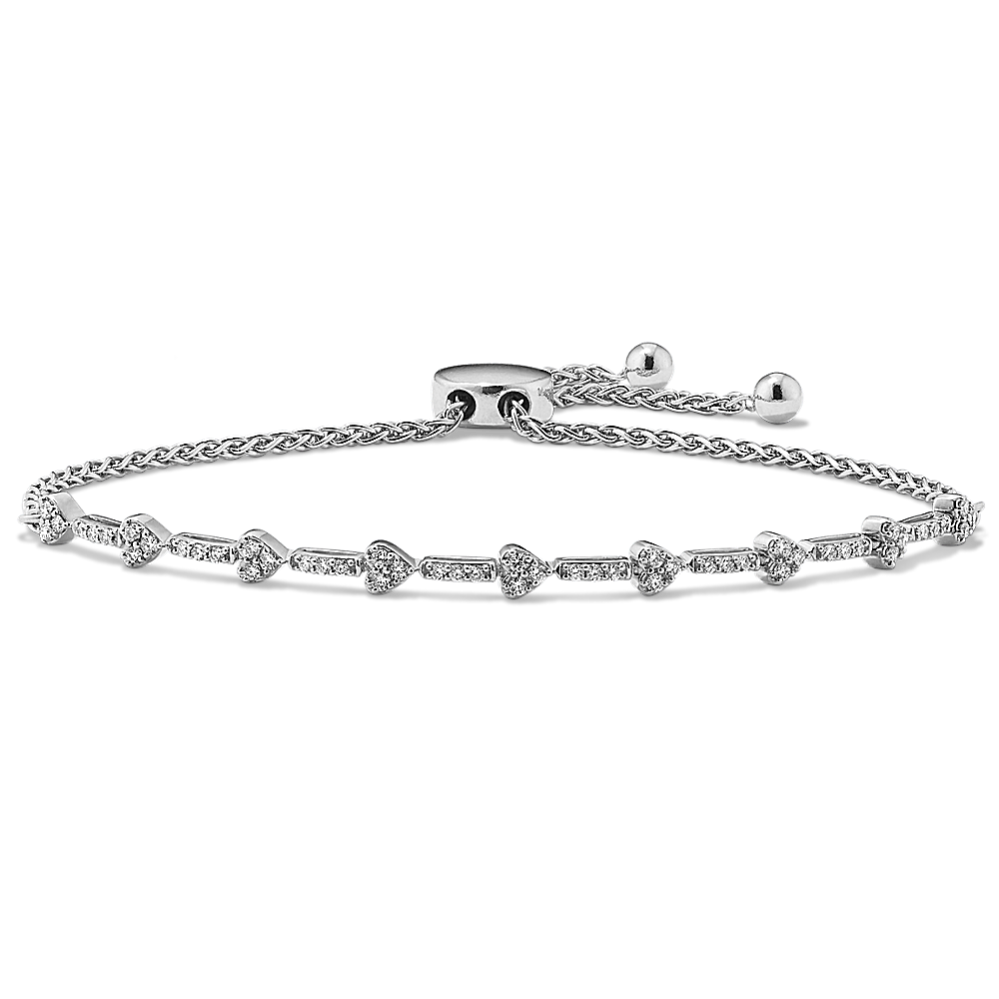Diamond Cluster Heart Bolo Bracelet