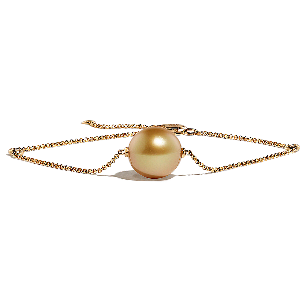 Clementine 9mm South Sea Pearl and Natural Diamond Bracelet in 14K Yellow Gold (8 in)