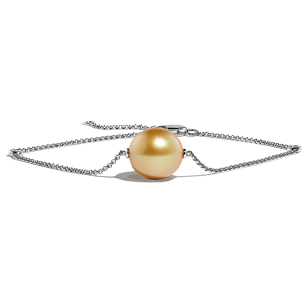 Clementine 9mm South Sea Pearl and Natural Diamond Bracelet in 14K White Gold (8 in)