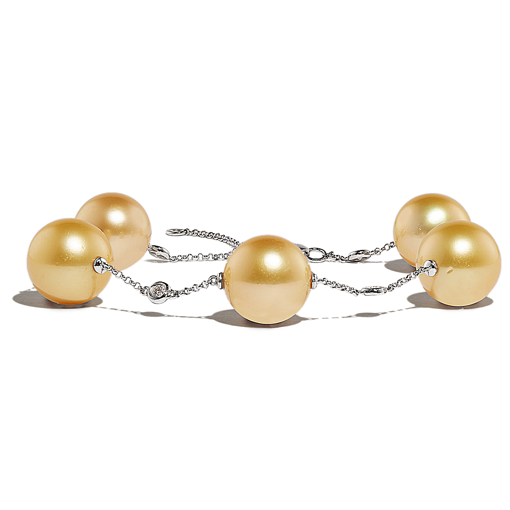 Sunshine 9mm South Sea Pearl and Natural Diamond Bracelet in 14K White Gold (8 in)